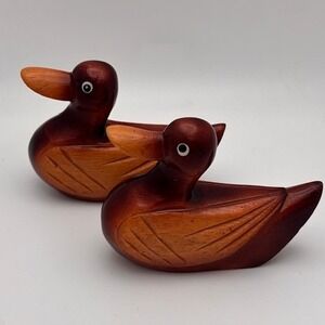 Hand Carved Wooden Ducks Decoy Mallard Stained Vintage Rare Set